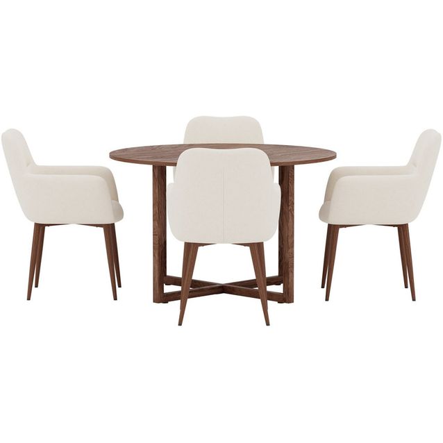 Ruokailuryhmä Venture Home, Durango-pöytä Ø120x75cm pähkinä 3D + 4 Tomorrow-tuolia mocca/beige