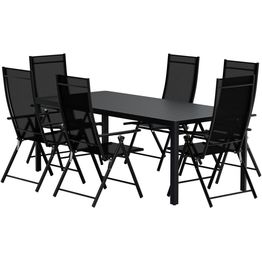 Ruokailuryhmä ulos Venture Home, musta Giardini-pöytä 200x90cm + 6 mustaa Levanzo-tuolia