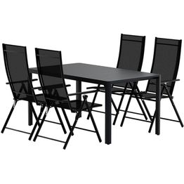 Ruokailuryhmä ulos Venture Home, musta Giardini-pöytä 150x90cm + 4 mustaa Levanzo-tuolia