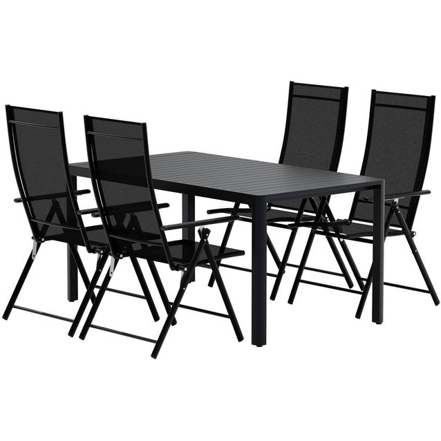 Ruokailuryhmä ulos Venture Home, musta Giardini-pöytä 150x90cm + 4 mustaa Levanzo-tuolia