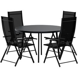 Ruokailuryhmä ulos Venture Home, musta Giardini-pöytä Ø120cm + 4 mustaa Levanzo-tuolia