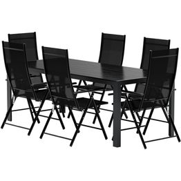 Ruokailuryhmä ulos Venture Home, musta Break-pöytä 205x90cm + 6 mustaa Levanzo-tuolia