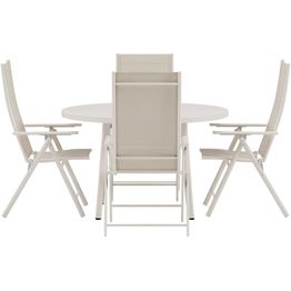 Ruokailuryhmä ulos Venture Home, beige Giardini-pöytä Ø120cm + 4 beigeä Levanzo-tuolia