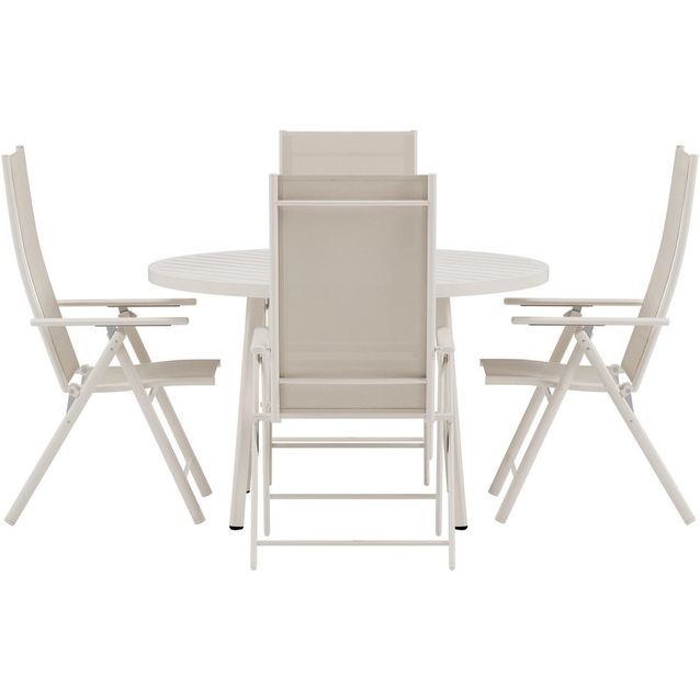 Ruokailuryhmä ulos Venture Home, beige Giardini-pöytä Ø120cm + 4 beigeä Levanzo-tuolia