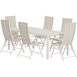 Ruokailuryhmä ulos Venture Home, beige Giardini-pöytä 200x90cm + 6 beigeä Levanzo-tuolia