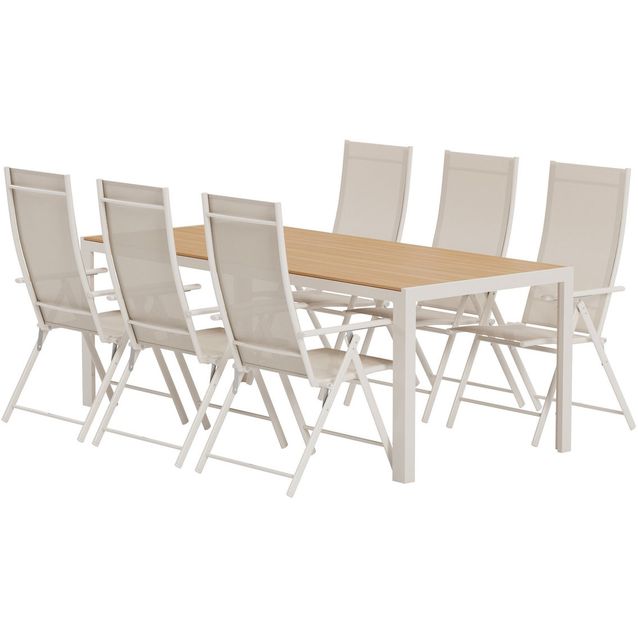 Ruokailuryhmä ulos Venture Home, beige Break-pöytä 205x90cm + 6 beigeä Levanzo-tuolia