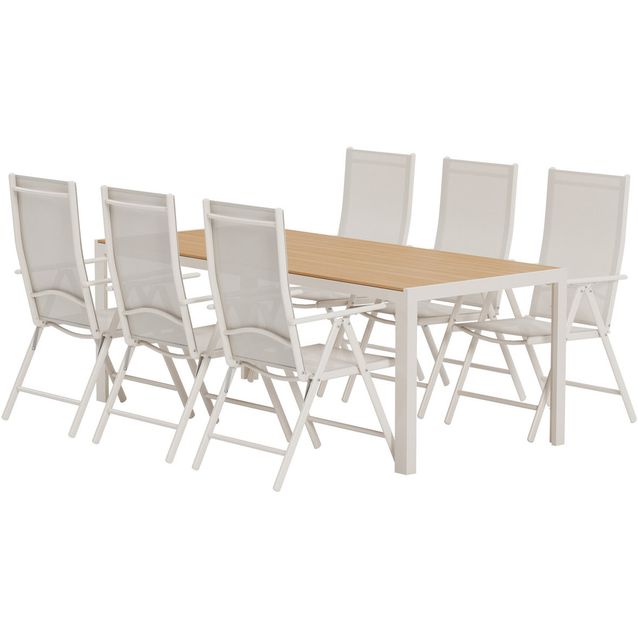 Ruokailuryhmä ulos Venture Home, beige Break-pöytä 205x90cm + 6 beigeä Break-tuolia