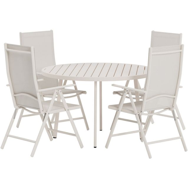 Ruokailuryhmä ulos Venture Home, beige Giardini-pöytä Ø120cm + 4 beigeä Break-tuolia
