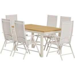 Ruokailuryhmä ulos Venture Home, luonnollisenvärinen Panama-pöytä 160x90cm + 6 beigeä Break-tuolia