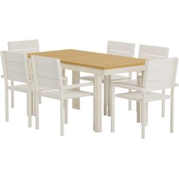 Ruokailuryhmä ulos Venture Home, luonnollisenvärinen Panama-pöytä 160x90cm + 6 beigeä Levels-tuolia