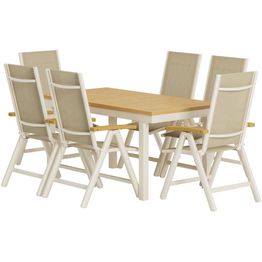Ruokailuryhmä ulos Venture Home, luonnollisenvärinen Panama-pöytä 160x90cm + 6 beigeä Panama-tuolia