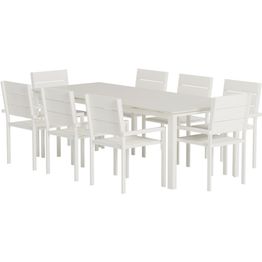 Ruokailuryhmä ulos Venture Home, beige Levels-pöytä 229x100cm + 8 beigeä Levels-tuolia