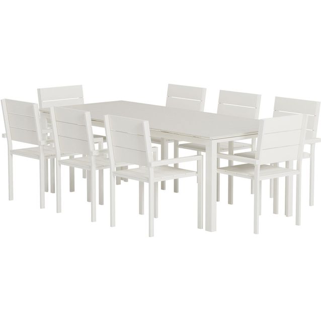 Ruokailuryhmä ulos Venture Home, beige Levels-pöytä 229x100cm + 8 beigeä Levels-tuolia