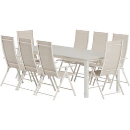 Ruokailuryhmä ulos Venture Home, beige Levels-pöytä 229x100cm + 8 beigeä Levanzo-tuolia