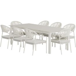 Ruokailuryhmä ulos Venture Home, beige Levels-pöytä 229x100cm + 8 beigeä Paros-tuolia