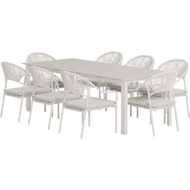 Ruokailuryhmä ulos Venture Home, beige Levels-pöytä 229x100cm + 8 beigeä Paros-tuolia