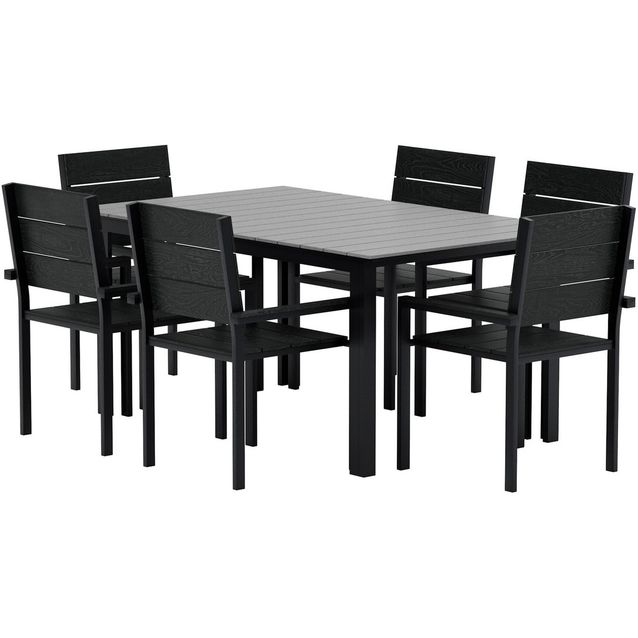 Ruokailuryhmä ulos Venture Home, musta Levels-pöytä 160x100cm + 6 mustaa Levels-tuolia