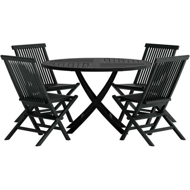 Ruokailuryhmä ulos Venture Home, musta Kenya-pöytä Ø120cm + 4 mustaa Kenya-tuolia