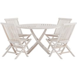 Ruokailuryhmä ulos Venture Home, Kenya-pöytä Ø120cm + 4 Kenya-tuolia, valkokuultava