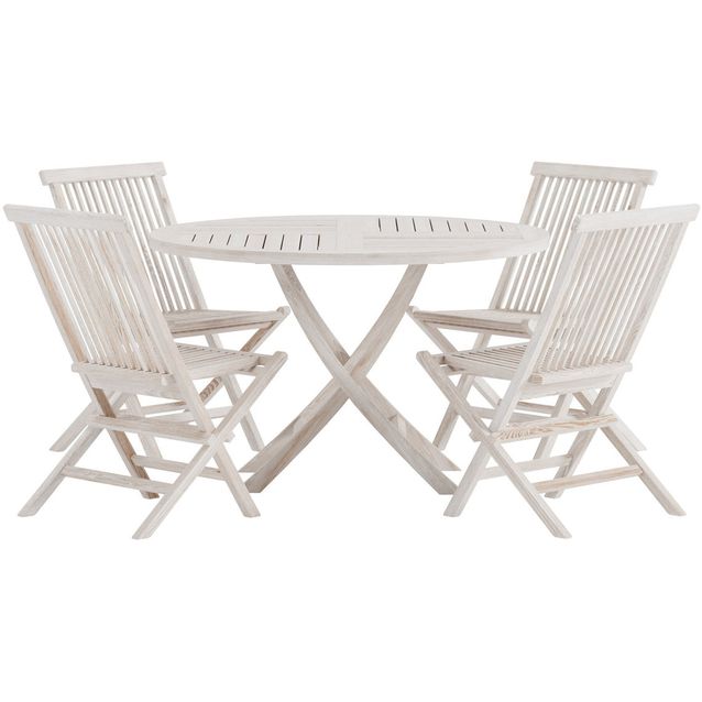 Ruokailuryhmä ulos Venture Home, Kenya-pöytä Ø120cm + 4 Kenya-tuolia, valkokuultava