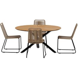 Ruokailuryhmä ulos Venture Home, musta Mexico-pöytä Ø140cm + 4 ruskeaa Lindos-tuolia