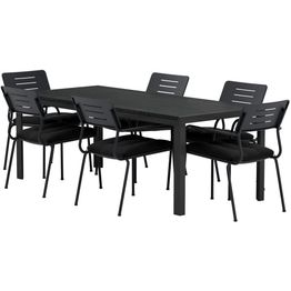 Ruokailuryhmä ulos Venture Home, musta Mirko-pöytä 205x90cm + 6 mustaa Nicke-tuolia