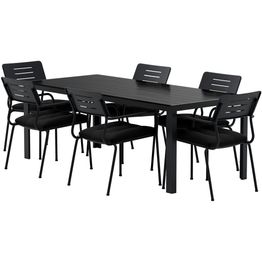 Ruokailuryhmä ulos Venture Home, musta Break-pöytä 205x90cm + 6 mustaa Nicke-tuolia