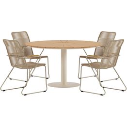 Ruokailuryhmä ulos Venture Home, beige Croft-pöytä + 4 beigeä Bois-tuolia