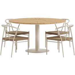 Ruokailuryhmä ulos Venture Home, beige Croft-pöytä Ø120cm + 4 beigeä Alfons-tuolia
