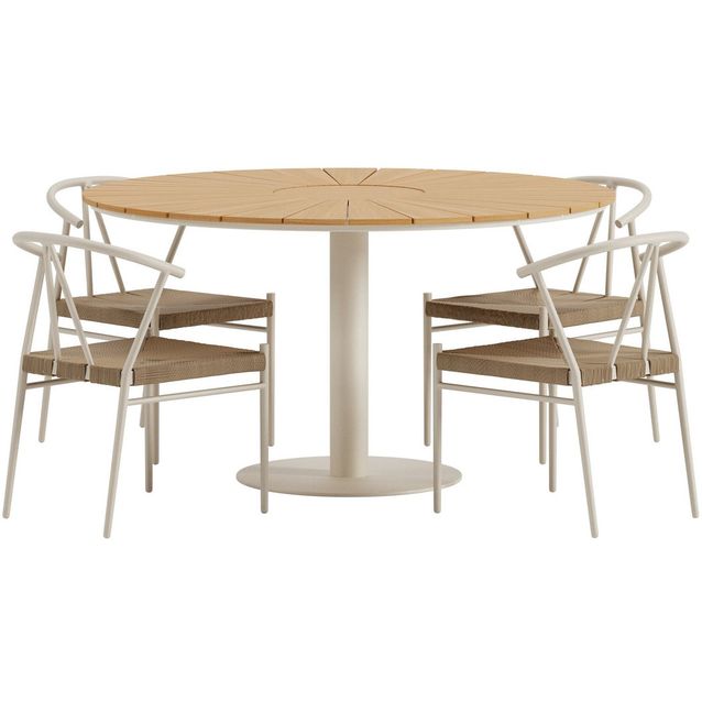 Ruokailuryhmä ulos Venture Home, beige Croft-pöytä Ø120cm + 4 beigeä Alfons-tuolia