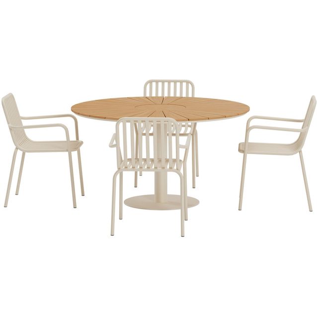 Ruokailuryhmä ulos Venture Home, beige Croft-pöytä Ø120cm + 4 beigeä Peking-tuolia