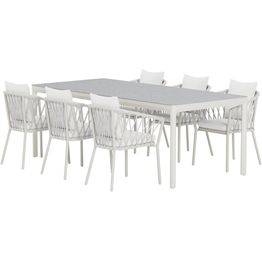 Ruokailuryhmä ulos Venture Home, beige Lino-pöytä 220x100cm + 6 valkoista Linos-tuolia