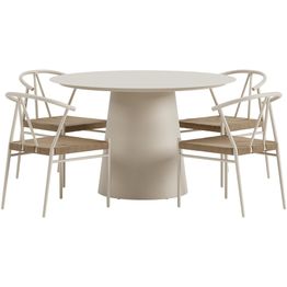 Ruokailuryhmä ulos Venture Home, beige Lanzo-pöytä Ø120cm + 4 beigeä Alfons-tuolia