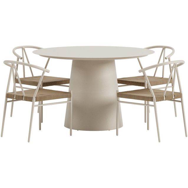 Ruokailuryhmä ulos Venture Home, beige Lanzo-pöytä Ø120cm + 4 beigeä Alfons-tuolia