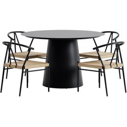 Ruokailuryhmä ulos Venture Home, musta Lanzo-pöytä Ø120cm + 4 mustaa Alfons-tuolia