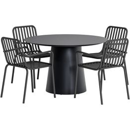 Ruokailuryhmä ulos Venture Home, musta Lanzo-pöytä Ø120cm + 4 mustaa Peking-tuolia