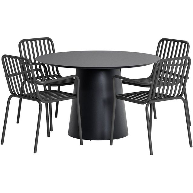 Ruokailuryhmä ulos Venture Home, musta Lanzo-pöytä Ø120cm + 4 mustaa Peking-tuolia