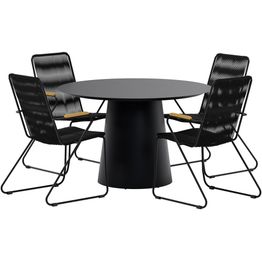 Ruokailuryhmä ulos Venture Home, musta Lanzo-pöytä Ø120cm + 4 mustaa Bois-tuolia