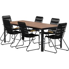 Ruokailuryhmä ulos Venture Home, luonnollisenvärinen Bois-pöytä 205x90cm + 6 mustaa Bois-tuolia