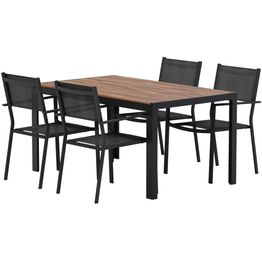 Ruokailuryhmä ulos Venture Home, musta Break-pöytä 150x90cm + 4 mustaa Copacabana-tuolia