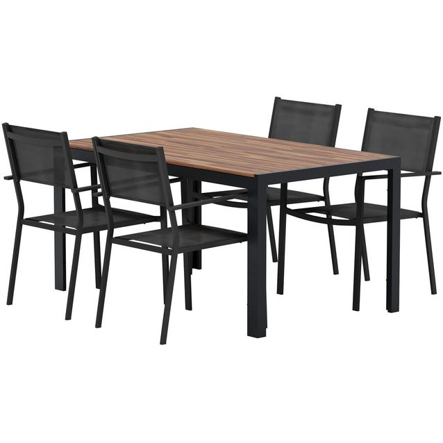 Ruokailuryhmä ulos Venture Home, musta Break-pöytä 150x90cm + 4 mustaa Copacabana-tuolia