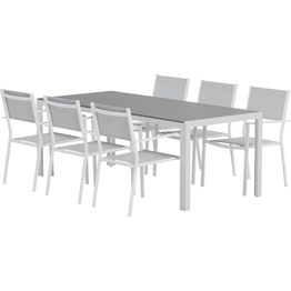Ruokailuryhmä ulos Venture Home, harmaa Break-pöytä 205x90cm + 6 harmaata Copacabana-tuolia
