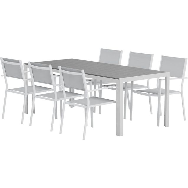 Ruokailuryhmä ulos Venture Home, harmaa Break-pöytä 205x90cm + 6 harmaata Copacabana-tuolia