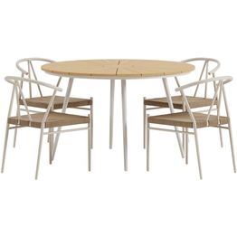 Ruokailuryhmä ulos Venture Home, beige San-pöytä Ø120cm + 4 beigeä Alfons-tuolia