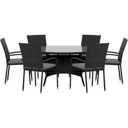 Ruokailuryhmä ulos Venture Home, musta Volta-pöytä Ø150cm + 6 mustaa Anna-tuolia