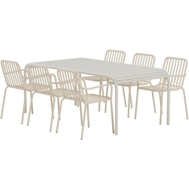 Ruokailuryhmä ulos Venture Home, beige Borneo-pöytä 200x100cm + 6 beigeä Peking-tuolia
