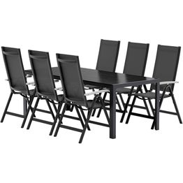 Ruokailuryhmä ulos Venture Home, musta Break-pöytä 205x90cm + 6 mustaa Albany-tuolia