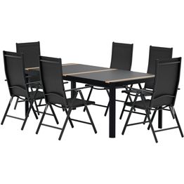 Ruokailuryhmä ulos Venture Home, musta Togo-pöytä 200x100cm + 6 mustaa Break-tuolia