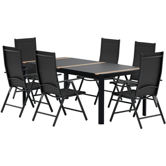 Ruokailuryhmä ulos Venture Home, musta Togo-pöytä 200x100cm + 6 mustaa Break-tuolia