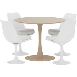 Ruokailuryhmä Venture Home, Glade-pöytä beige + 4 Hamden-tuolia valkoinen